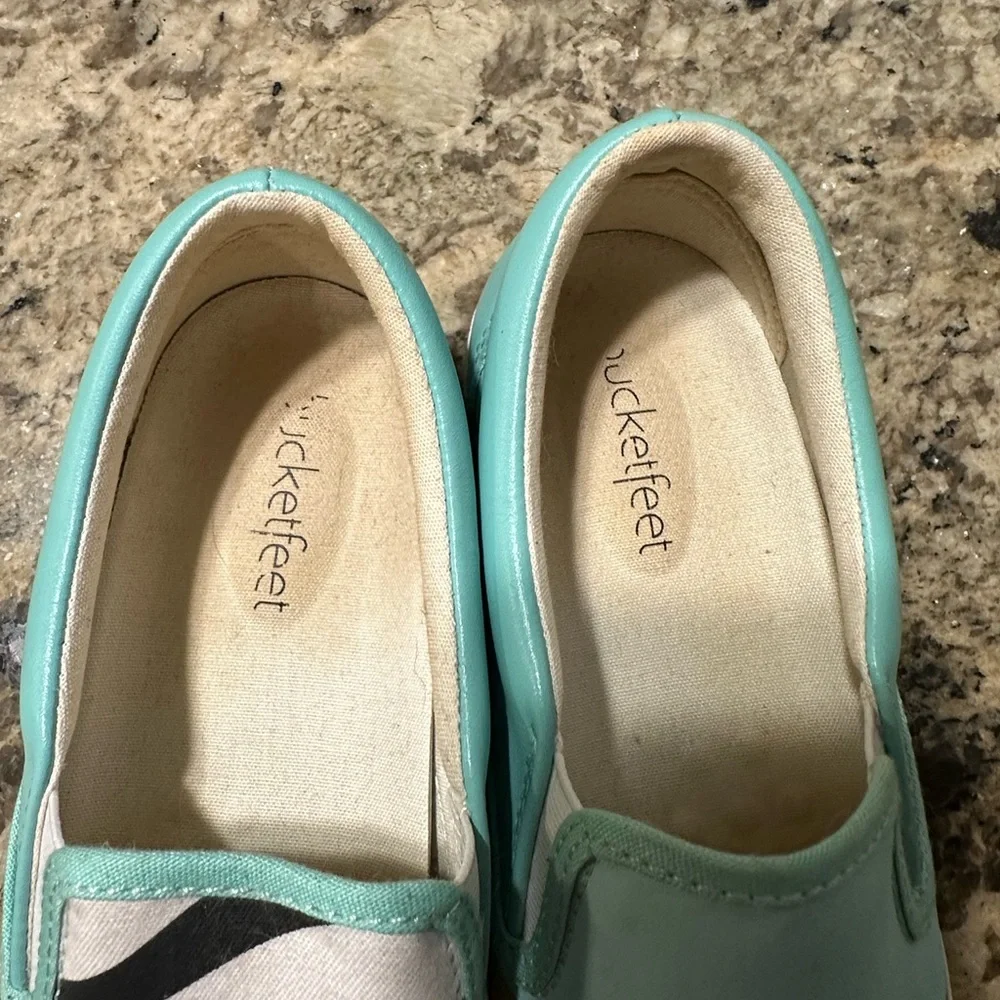 Bucket Feet canvas, and leather‎ Aqua and Gold Slip-On Shoes